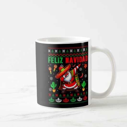Feliz Navidad Xmas Sweater Santa Sombrero Dabbing  コーヒーマグカップ (右)