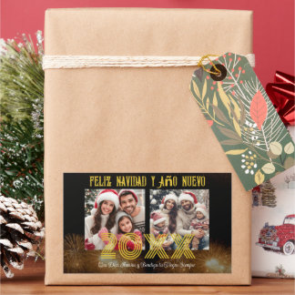 Feliz Navidad y Anno Nuevoスクリプトエレガントの写真 長方形シール