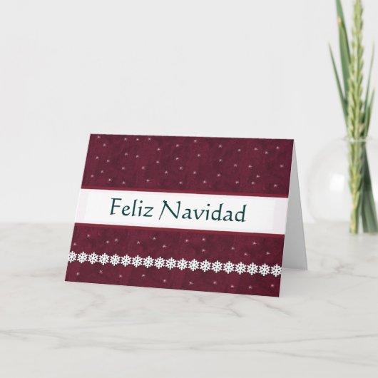 Feliz NavidadsスノーフレークMAROON背景 シーズンカード (正面)