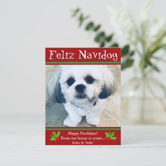 Feliz Navidogクリスマスフォトおもしろいカード シーズンカード (スタンド正面)
