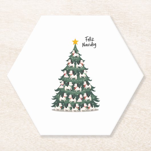 Feliz Navidog Christmas Dog T-Shirt, Funny Cute Xm ペーパーコースター (正面)