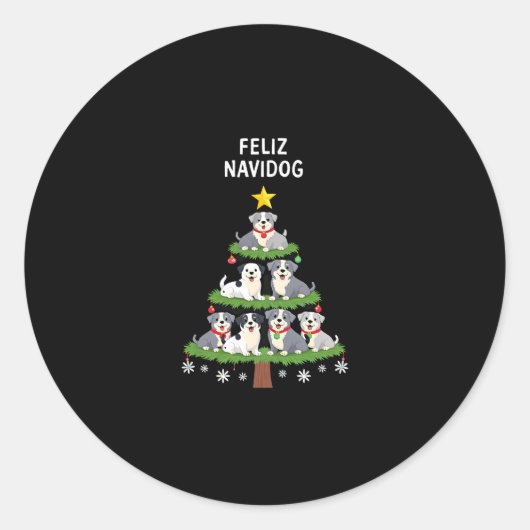 Feliz Navidog Christmas Dog T-Shirt, Funny Cute Xm ラウンドシール (正面)