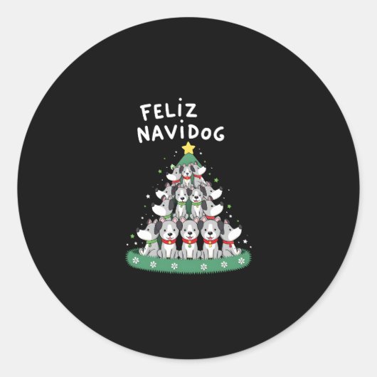 Feliz Navidog Christmas Dog T-Shirt, Funny Cute Xm ラウンドシール (正面)