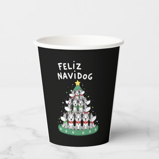 Feliz Navidog Christmas Dog T-Shirt, Funny Cute Xm 紙コップ (正面)