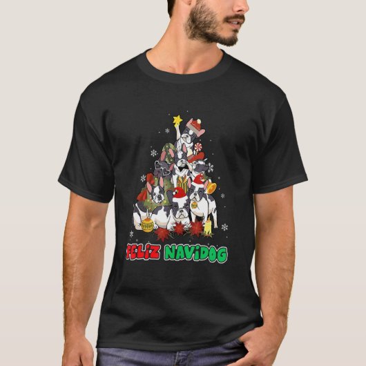 Feliz Navidog Feliz Navidad Christmas Boston Terri Tシャツ (正面)