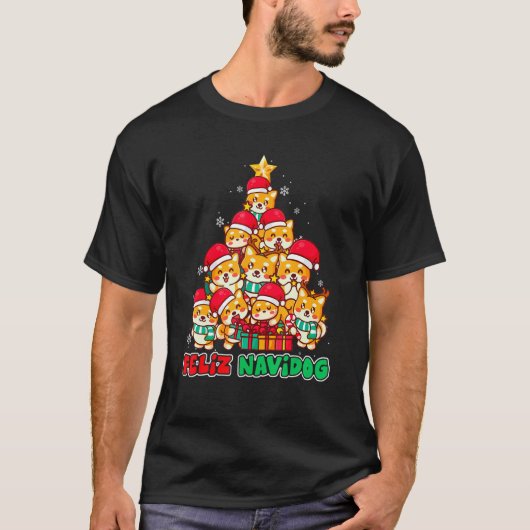 Feliz Navidog Feliz Navidad Christmas Welsh Corgi  Tシャツ (正面)