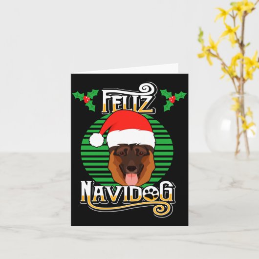 Feliz Navidog German Shepherd Dog Holiday Merry Ch カード (黄色い花)