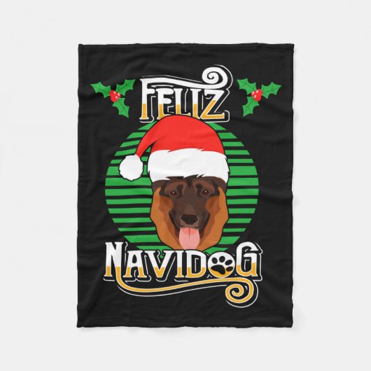 Feliz Navidog German Shepherd Dog Holiday Merry Ch フリースブランケット (正面)