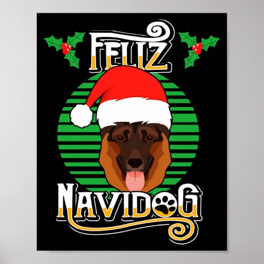 Feliz Navidog German Shepherd Dog Holiday Merry Ch ポスター (正面)