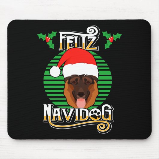 Feliz Navidog German Shepherd Dog Holiday Merry Ch マウスパッド (正面)