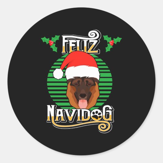 Feliz Navidog German Shepherd Dog Holiday Merry Ch ラウンドシール (正面)