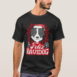 FELIZ NAVIDOG Navidad Collie Santa Hat メリー Chris Tシャツ