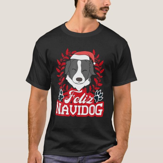 FELIZ NAVIDOG Navidad Collie Santa Hat メリー Chris Tシャツ (正面)