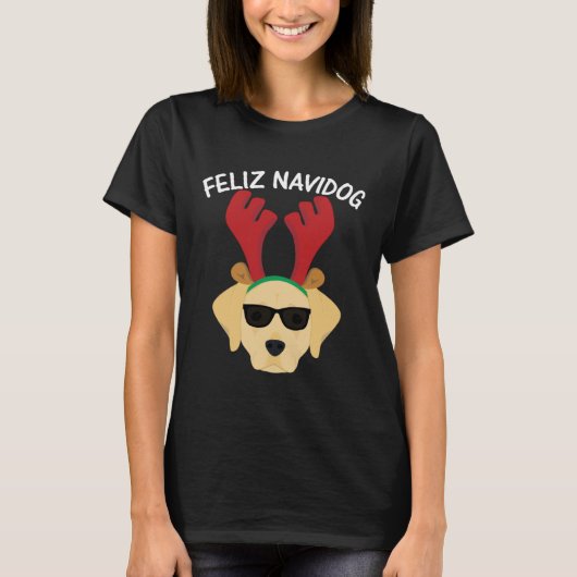 Feliz Navidog Navidad Labrador Retriever Christmas Tシャツ (正面)