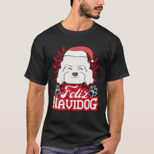 FELIZ NAVIDOG Navidad Poodle Santa Hat メリー Chris Tシャツ