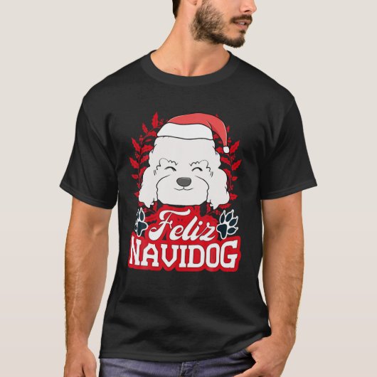 FELIZ NAVIDOG Navidad Poodle Santa Hat メリー Chris Tシャツ (正面)