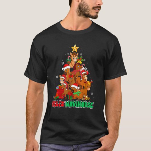Feliz Navihorse Feliz Navidad Christmas Horse Tシャツ (正面)
