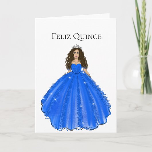 Feliz Quince - 青いQuinceañeraの誕生日カード カード (正面)
