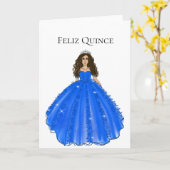 Feliz Quince - 青いQuinceañeraの誕生日カード カード (黄色い花)
