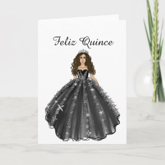 Feliz Quince Black Quinceañera Birthday Card  カード