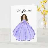 Feliz Quince - Purple Quinceanera Birthday カード (黄色い花)