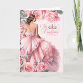Feliz Quinceanera 15th Birthday Blush Pink Roses カード (正面)