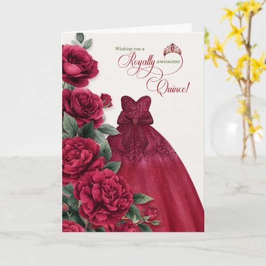 Feliz Quinceanera 15th Birthday Burgundy Wine カード (黄色い花)