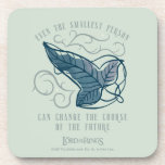 Fellowship Elven Brooch Quote Graphic コースター<br><div class="desc">Celebrate the Fellowship with this elegant, Lord of the Rings™ Elven brooch design. Featuring a beautifully detailed leaf carried on swirling Elvish vines, the artwork symbolizes the connection between those entrusted with the protection of Middle-Earth™. The meaningful quote, “Even the smallest person can change the course of the future, ”...</div>