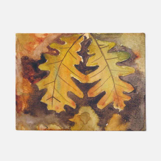 Felpudo con acuarela de hojas otoñales ドアマット (正面)