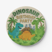 Felt Texture Jurassic Playground Dinosaur Birthday ペーパープレート (正面)