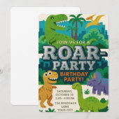Felt Texture Jurassic Playground Dinosaur Birthday 招待状 (正面/裏面)