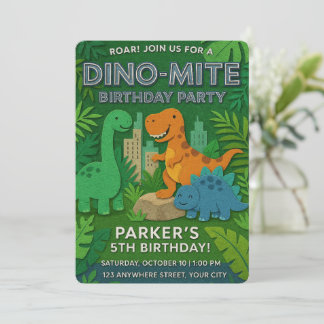 Felt Texture Jurassic Playground Dinosaur Birthday 招待状