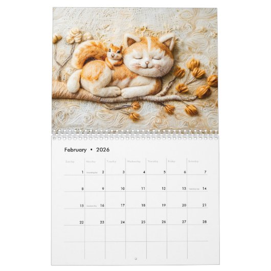 Felted Forest Cats – A Cozy Animal Calendar カレンダー (2月 2026)