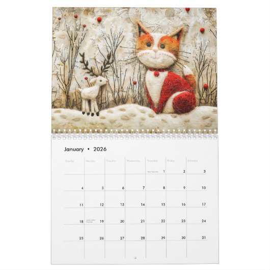 Felted Forest Cats – A Cozy Animal Calendar カレンダー (1月 2026)