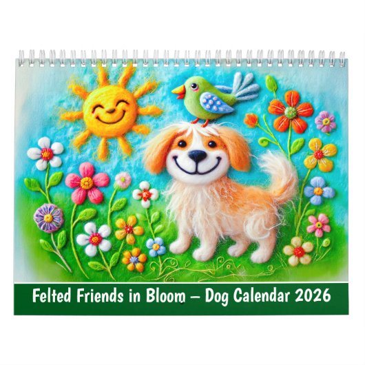 Felted Friends in Bloom – 犬カレンダー 2026 カレンダー (カバー)