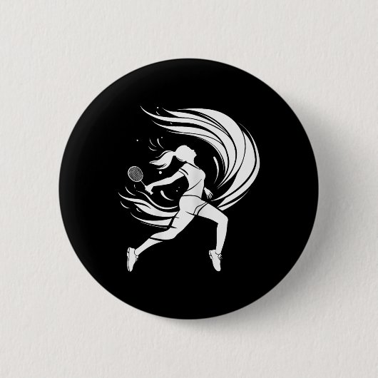 Female Badminton Player Drawing Shuttle  缶バッジ (正面)