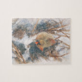 Female Cardinal Winter Watercolor ジグソーパズル (横)