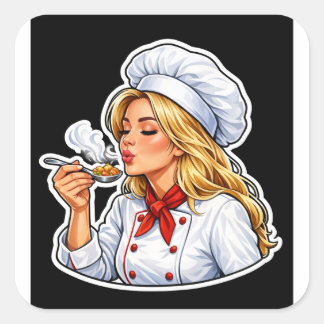 Female Chef Illustration Sticker スクエアシール
