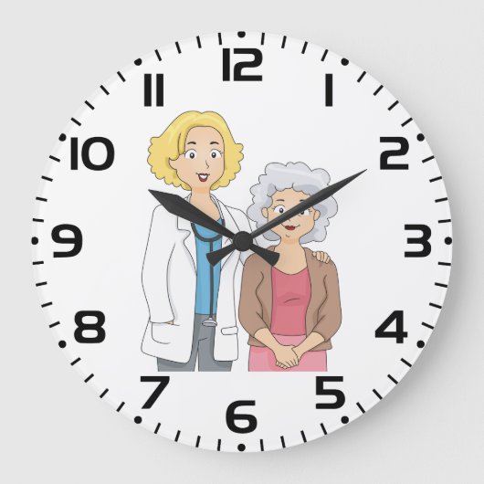 Female Doctor with Senior Woman Patient ラージ壁時計 (正面)