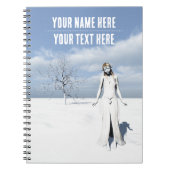 Female elf walking in the snow. Customizable text ノートブック (正面)
