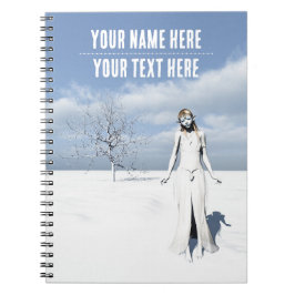 Female elf walking in the snow. Customizable text ノートブック