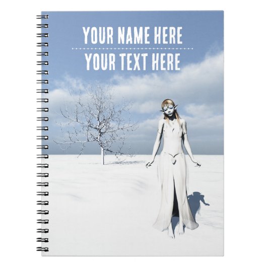 Female elf walking in the snow. Customizable text ノートブック (正面)