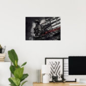 Female Firefighter Red Line American Flag Tribute ポスター (ホームオフィス)