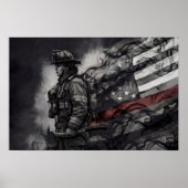Female Firefighter Red Line American Flag Tribute ポスター (正面)
