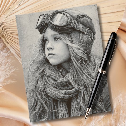 Female Pilot Black Sketch Girl Aviation Birthday  ポストカード
