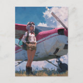 Female Pilot Portrait Fun Kawaii Aviation Birthday ポストカード (正面)