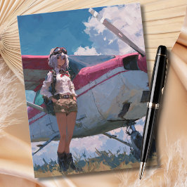 Female Pilot Portrait Fun Kawaii Aviation Birthday ポストカード