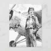 Female Pilot Portrait Sketch Fun Aviation Birthday ポストカード (正面)