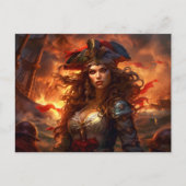 Female Pirate Before Burning Ship Fantasy Painting ポストカード (正面)