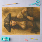 Female Pirate with Rum Barrel Vintage Nautical  薄葉紙 (クラフト)